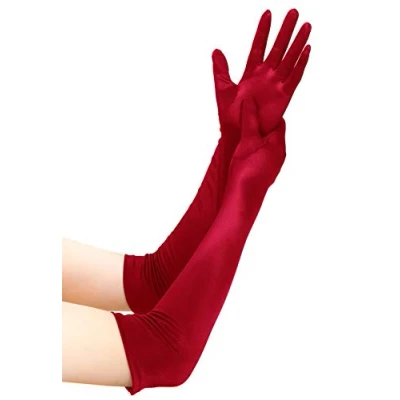 Image of EORUBE Long Opera 1920s Satin Gloves for Women Elbow Length Party Costume (Smooth 20.5&quot; Red)