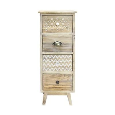 Image of Rebecca Mobili Vintage Wood Bedside Table, Small Chest of Drawers, 4 Light Brown White Shabby, Linen Storage Size: 81.5 x 30 cm (HxWxD) Art. RE6619