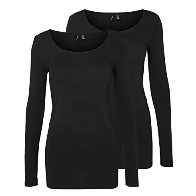 Image of VERO MODA Women&#039;s Long Sleeved Blouse, Pack of 2, Black (2 x Beauty), S