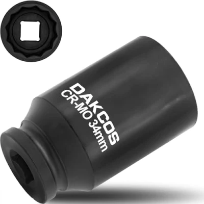Image of DAKCOS 34mm Socket 1/2&quot; Drive 12 Ponit Impact Wrench Shaft Tool Power Socket, CR MO Deep