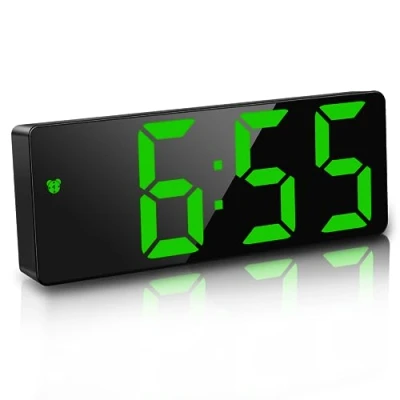 Image of JQGo Alarm Clock Digital Battery Powered, LED Travel Clocks Beside Mains Powered Non Ticking with Snooze Temperature Date Time Brightness Adjustable for Kids Adults, Green