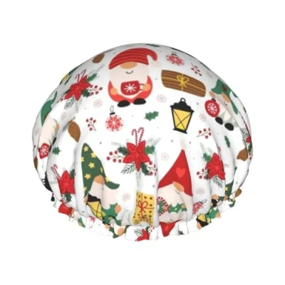 Image of Cute Gnome Shower Cap For Women, Reusable Cap, Waterproof Bath Women Long Hair