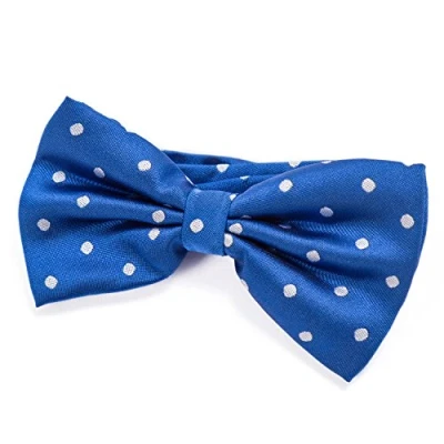 Image of DonDon mens bow tie Polka Dots pre tied handmade and adjustable blue