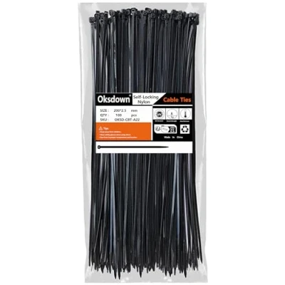 Image of Oksdown 100 Pack Black Plastic Cable Ties 200mmx2.5mm Small Nylon Zip Premium Self Locking 6 inch Mini Tie Wraps