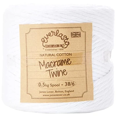 Image of 0.5KG SPOOLS EVERLASTO SINGLE TWIST SOFT COTTON MACRAME CRAFT TWINE 38/6 (4MM APPROX) (SNOW WHITE)