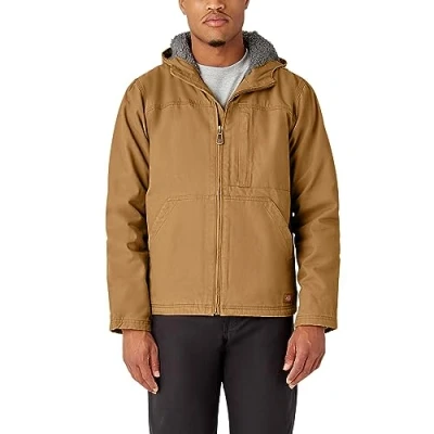 Image of Dickies, Men&#039;s, SHERPA LINED HOODED DUCK JACKET, BROWN DUCK, S