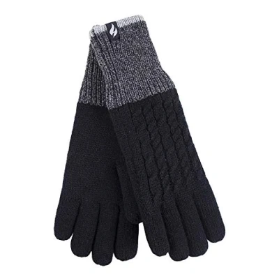 Image of HEAT HOLDERS Ladies Cute Striped Fairisle Warm Knitted Fleece Lined Winter Thermal Gloves (S/M, Black (Kisdon))