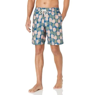 Image of Amazon Essentials Men&#039;s 9&quot; Relaxed Fit Quick Dry Swim Trunk Discontinued Colours, Navy Peach Pineapple Print, XXL
