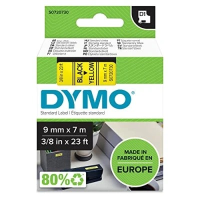 Image of DYMO Authentic D1 Labels Black Print on Yellow Tape 9 mm x 7 m Self Adhesive for LabelManager Label Makers Made in Europe