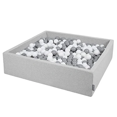 Image of KiddyMoon Soft Ball Pit Square 120X30cm/200 Balls ∅ 7Cm / 2.75In For Kids, Foam Pool Baby Playballs Children, Made In EU, Light Grey:White Grey