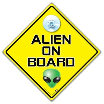 Image of Alien On Board Car Sign Suction Cup Window