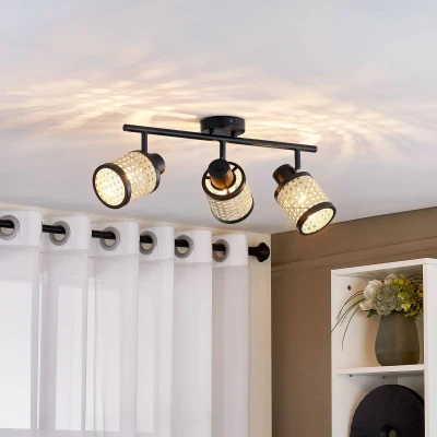 Image of Lindby spot Yaelle, 52 cm, 3 bulb, rattan, black, E27