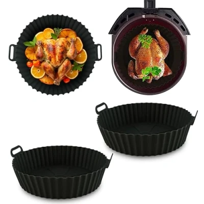Image of 17.5cm Round Air Fryer Liner 2 Pack Silicone Non Stick for Basket, Reusable &amp; Dishwasher Safe, Compatible with COSORI, Ninja, Tower More, Perfect Accessories