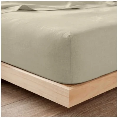 Image of Plain Flannel Fitted Sheet 100% Brushed Cotton Bedding Sheets For Double Bed 25cm Deep Elastic Corner Flannelette Bedsheet &amp; Mattress Thermal (193x137Cm) Cream