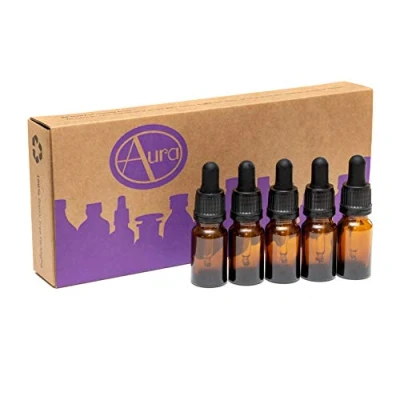 Image of Aura 10ml Amber Glass Bottles with Pipettes Pack of 5