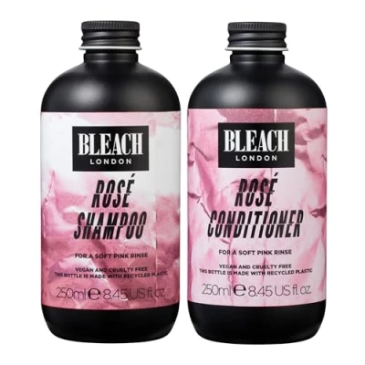 Image of BLEACH LONDON Rose Shampoo 250 ml and Conditioner High Pigmented Soft Pink Rinse, Vegan, Cruelty Free, Colour Protected Clean, Depositing Toning Formula