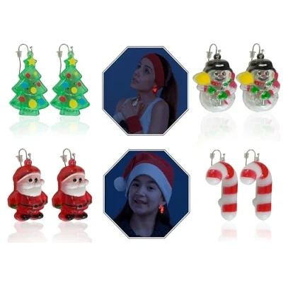 Image of 4x Christmas Glow in the Dark LED Dangle Earrings, Xmas Party Favors for Girls and Women, Sparkling Stud Jewelry Women