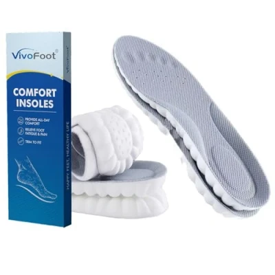 Image of VivoFoot Memory Foam Insoles, Anti Fatigue Pain Relief Everyday Work Sports Running Comfort Shoe Inserts, Cloud Sole Pads, Cushion Replacement Filler, Trim to Fit for Men &amp; Women (UK 7 10, Grey)