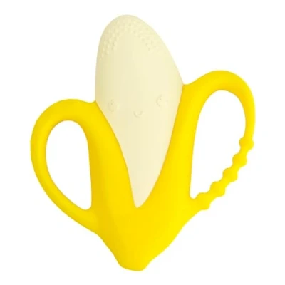 Image of Infantino Lil&#039; Nibbles Textured Silicone Baby Teether Sensory Exploration and Teething Relief with Easy to Hold Handles, Yellow Banana, 0+ Months
