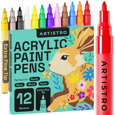 Image of ARTISTRO 12 Acrylic Paint Pens Extra Fine 0.7mm Markers for Rock Wood Glass Canvas Ideal DIY Art Projects Scrapbooking and More Non Toxic No Odor