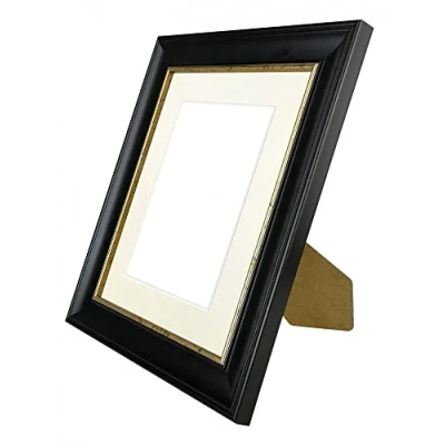 Image of FRAMES BY POST Scandi Black with Crackle Gold Picture Photo Frame Ivory Mount 10 x 8 Image Size 6 Inch