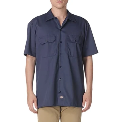 Image of Dickies Men&#039;s Short Sleeve Work Shirt Button, Navy V1, 4XL Big