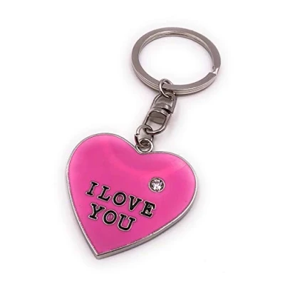 Image of H Customs Heart love pink rhinestone i you silver key chain pendant