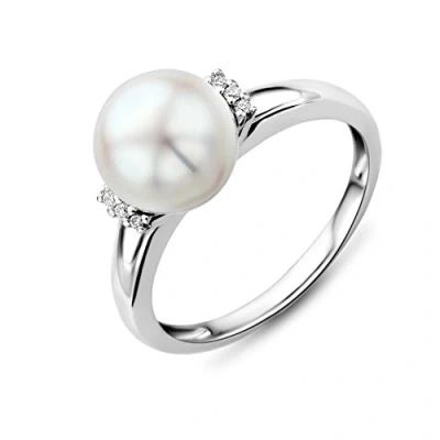 Image of Miore Ring Women Freshwater Pearl with Brilliant Cut Diamonds White Gold 9 Kt / 375