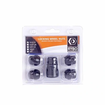 Image of RYBO Set of 4 Open Ended Alloy Wheel Locking Nuts, M12 x 1.5 (Black)