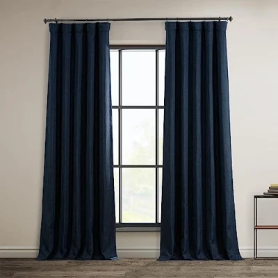 Image of HPD Half Price Drapes Faux Linen Textured Room Darkening Curtains for Bedroom 84 Inches Long (1 Panel), 50W X 84L Living Home Decor, Nightfall Navy