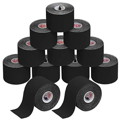 Image of ALPIDEX Kinesiology Tape 1/3/ 6/12 Rolls Many Colors 5 m x cm Application Examples E Book Skin Friendly Muscle Support Elastic Strapping Tape, Colour:Black, Quantity:12