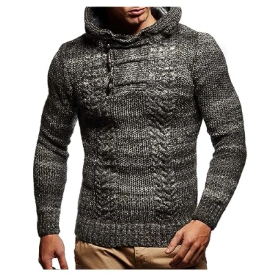 Image of Leif Nelson Men&#039;s Pullover Knit Sweater Hooded Hoodie LN 20743 Black XXX Large