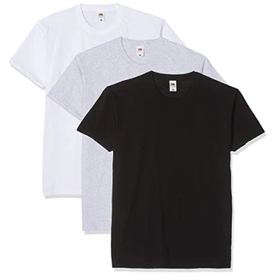 Image of Fruit of the Loom Men&#039;s Original Tee, 3 Pack T Shirt, Multicolour (White/Black/Heather Grey E), XX Large (Size:2XL) (Pack 3)