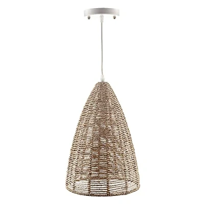 Image of Trueshopping Large Wicker Rattan Pendant Ceiling Light Lampshade Retro Boho Scandi Inspired Home Decor Lighting for Living Room, Bedroom, Dining Room or Hallway 42cm (L) x 26cm (W) (H)