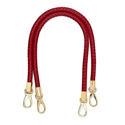 Image of POFET 1 Pair Shoulder Bag Replacement Handles Handbag Leather Braided Rope Straps with Metal Swivel Hooks Red
