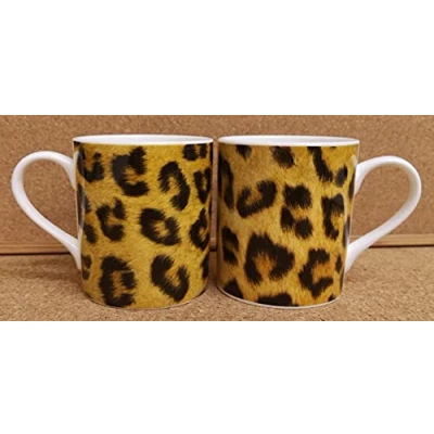 Image of Rainbow Decors Leopard Brown Mugs Set of 2 Balmoral Fine Bone China Animal Print Cups Hand Decorated UK