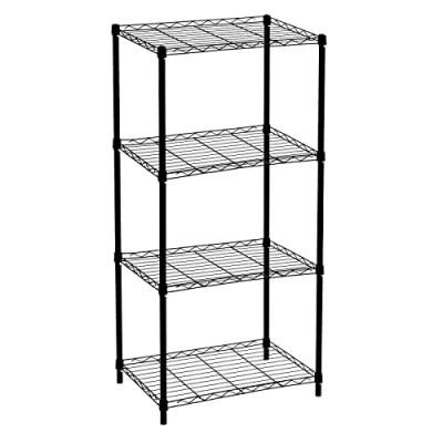 Image of Catter House Klaus Metal Shelf with Grid 120 56 x 35 cm, Black 4 Shelves, Holds up to 140 kg, Chrome Finish and Easy Assemble