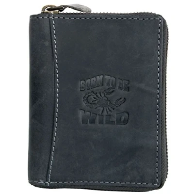 Image of Men&#039;s Dark Grey Large Genuine Leather Wallet Born to be wild with Scorpion
