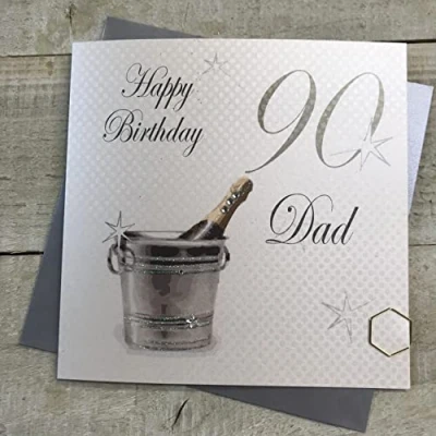 Image of DAD 90TH BIRTHDAY CARD, CHAMPAGNE BUCKET DESIGN Handfinished by White Cotton Cards (PDB90 D)