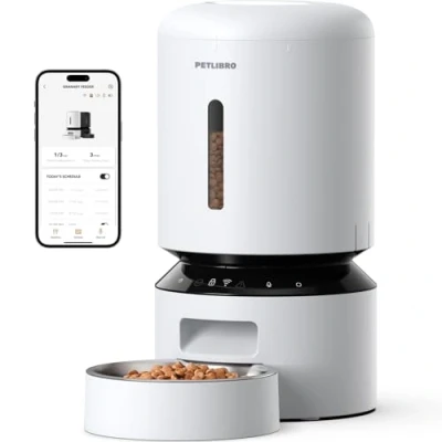 Image of PETLIBRO Automatic Cat Feeder, 5 GHz Wi Fi Feeder with App Control, Low Food &amp; Blockage Sensor, Power Outage Memory Protection, 1 10 Meals Per Day, up to 10s Meal Call for and Dog(5L, White)