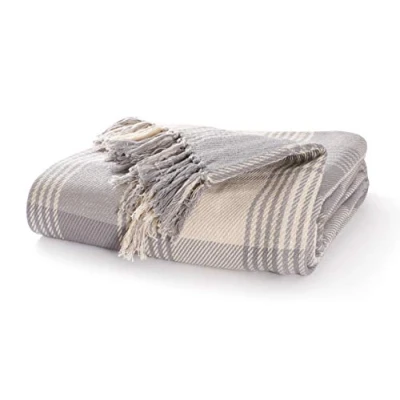 Image of EHC Premium Reversible 100% Cotton Large 225 x 250 cm Tartan Throws for Sofa, Bedspread, Grey