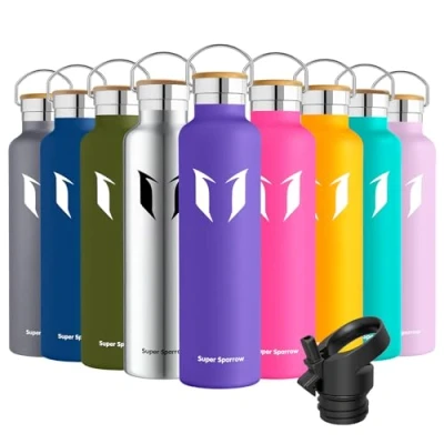 Image of Super Sparrow Water Bottle Stainless Steel 1000ml Vacuum Insulated Metal Standard Mouth Flask BPA Free Straw for Work, Gym, Travel, Sports