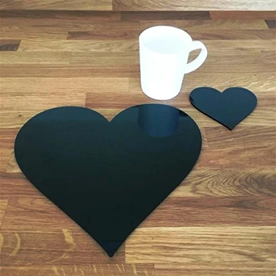Image of Super Cool Creations Heart Placemat and Coaster Set, Black 4 Placemats Standard