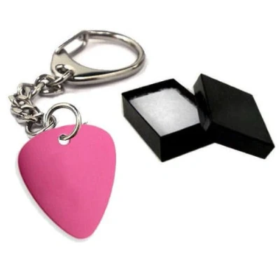 Image of County Engraving Personalised Pink Metal Guitar Pick Plectrum Keyring Key Ring Engraved Enter Your Own Custom Text