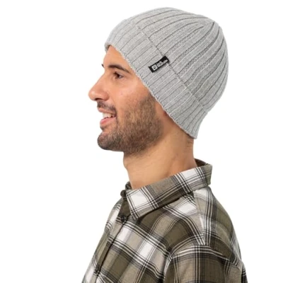 Image of Jack Wolfskin Rib Knit Beanie Hat, Grey Heather, 1 Size