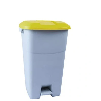 Image of Tayg 60 litre waste container with pedal, grey base and yellow lid