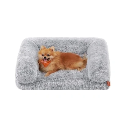 Image of Feandrea Fluffy Dog Bed, Medium Orthopedic Sofa Bed for Miniature and Small Dogs, Egg Crate Foam Pet Couch with Sides Removable Washable Cover, 76 x 58 23 cm, Grey Ombré PGW231G01
