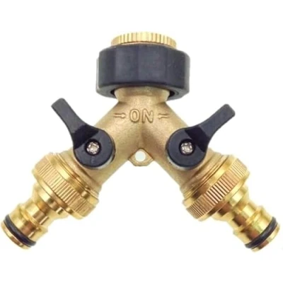 Image of Garden Mile Brass 2 Way Double Tap Adapter and Hose Connector 3/4&quot; Dual Pipe Strong Metal Hozelock for All Water Outdoor Multi Use (Twin)