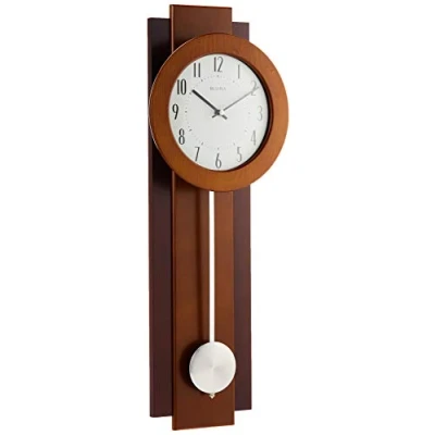 Image of Bulova C3383 Avent Pendulum Deco Wall Clock, Wood, Walnut/Mahogany, 18&quot;