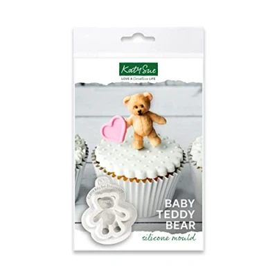 Image of Katy Sue Baby Teddy Bear Silicone Mould for Cake Decorating &amp; Crafts Makes Sized 38 x 35 8mm (or 1.5 1.38 0.31 inch)